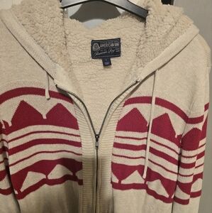 American Rag Cream With Red, Sherpa Jacket Mens Large. Warm Lining